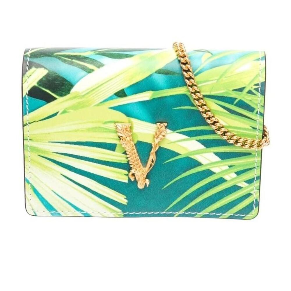 Versace Virtus Jungle Mini Bag In Green Gold Chain w/ dust bag & box